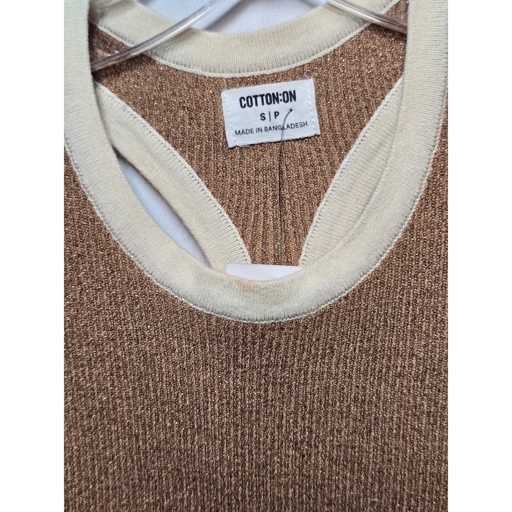Cotton On Rib Cutaway Knit Tank Fawn Lurex Champagne Metallic Racerback Sm NWT - Picture 6 of 8